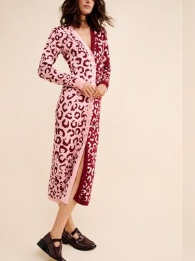 FARM Rio Pink and Burgundy Leopard Knit Midi Dress